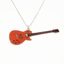 Colar pingente guitarra vermelha G prata 925
